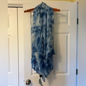 Avenue 9 Long Women’s  Scarf Blue And White Ruffles 
Elegant Blue Tie-Dye Scarf